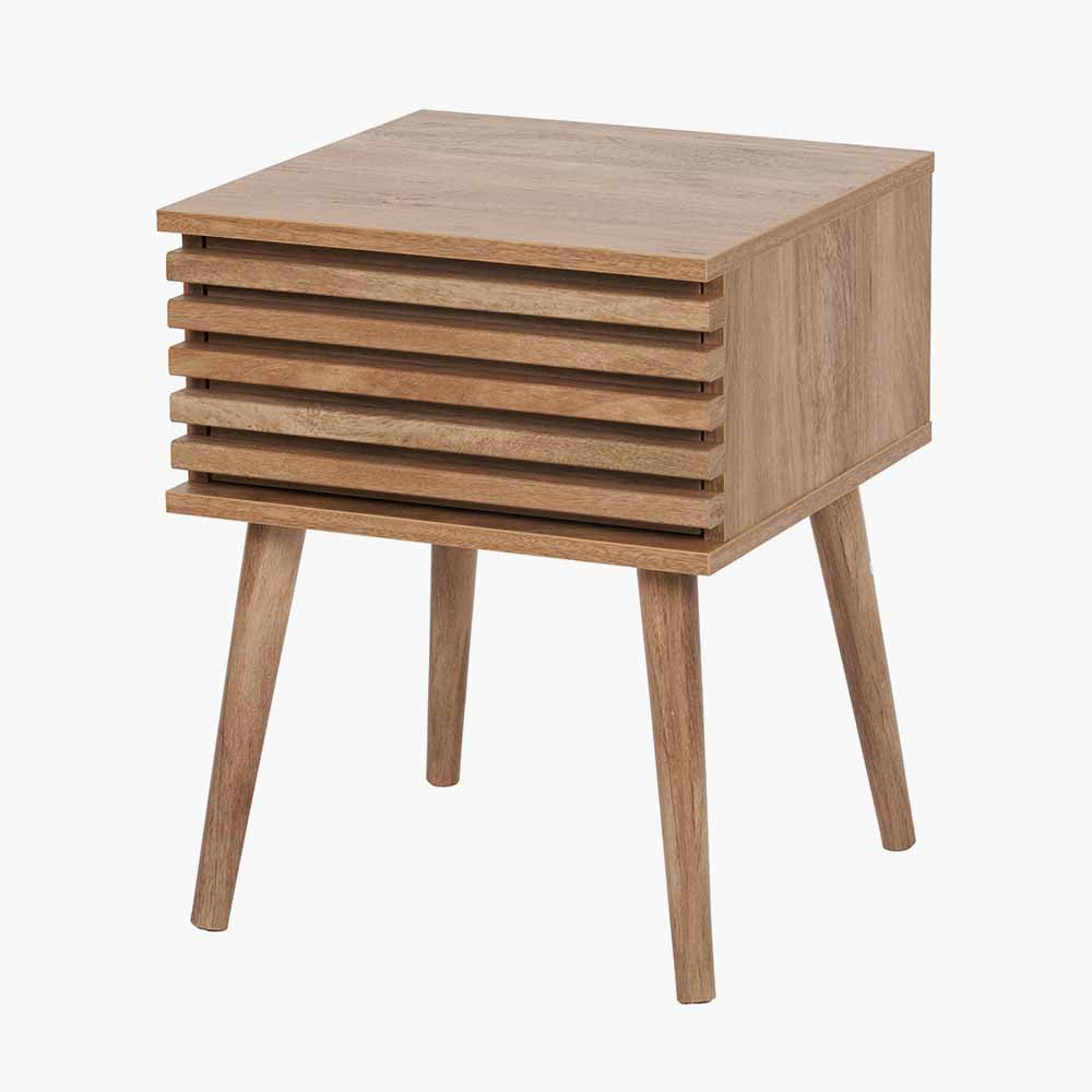 Larvik Natural Eucalyptus Wood Slatted Bedside Table | 1 Drawer